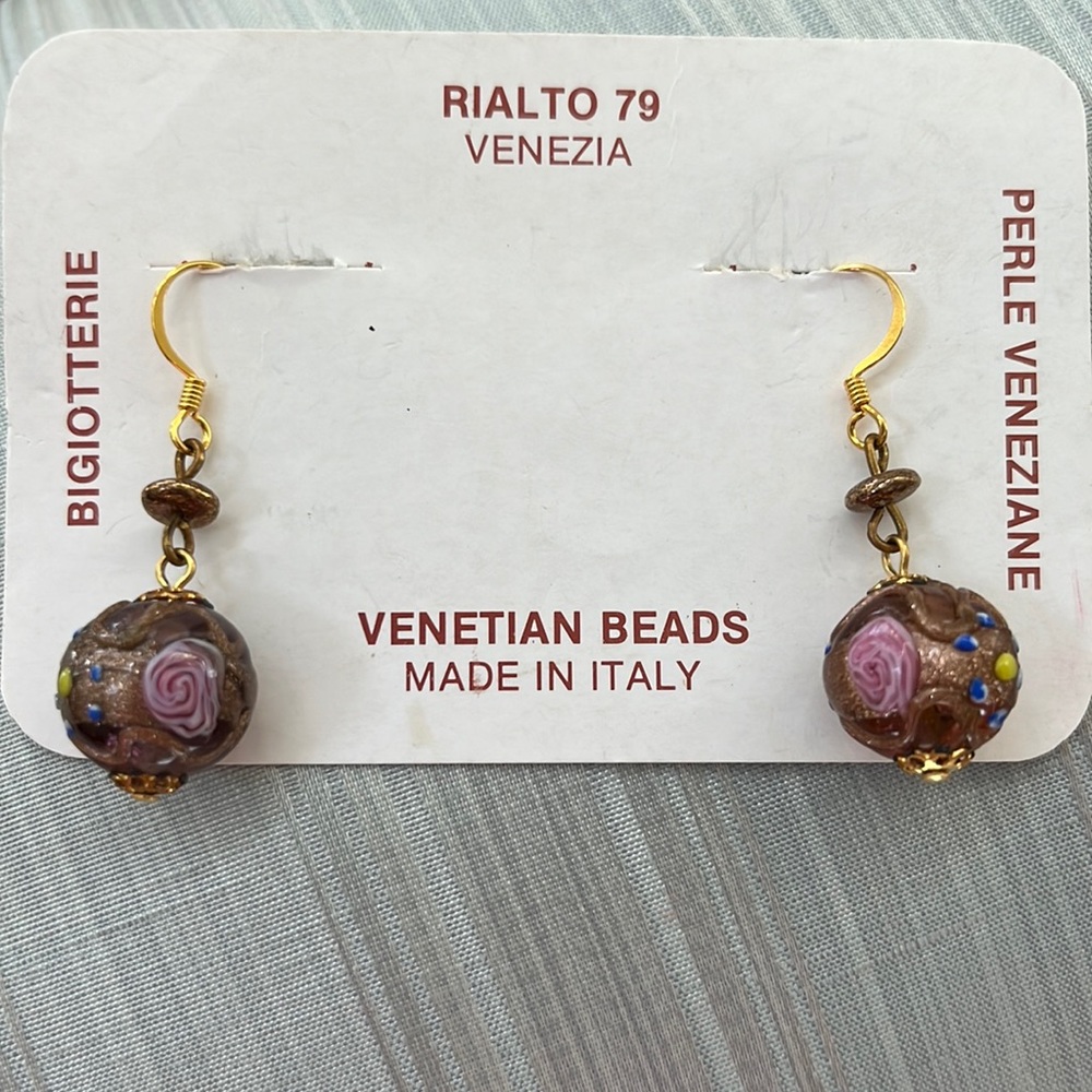 Gorgeous Vintage Venetian Glass Bead drop earrings - New with Tags